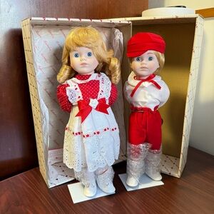 Brinns Vintage 2 Doll Set I LOVE YOU Blond Boy/Girl, 1990 Wayne & Val NWT